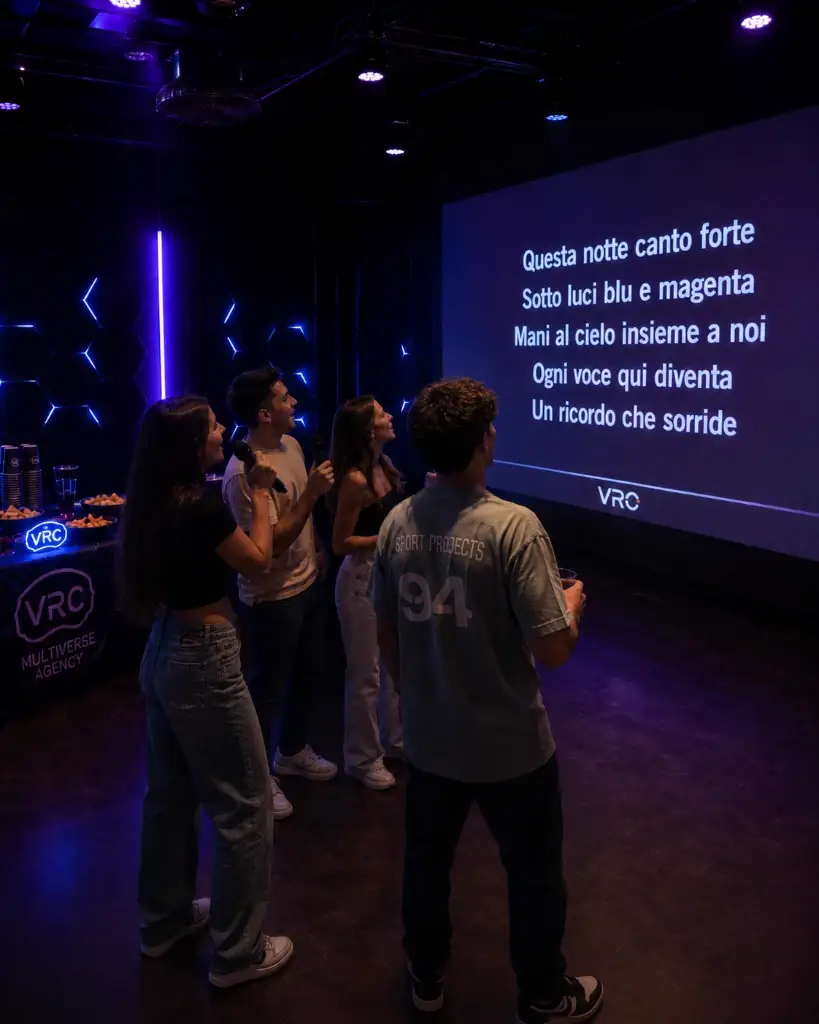 Gruppo in sala karaoke riservata a VRC Roma