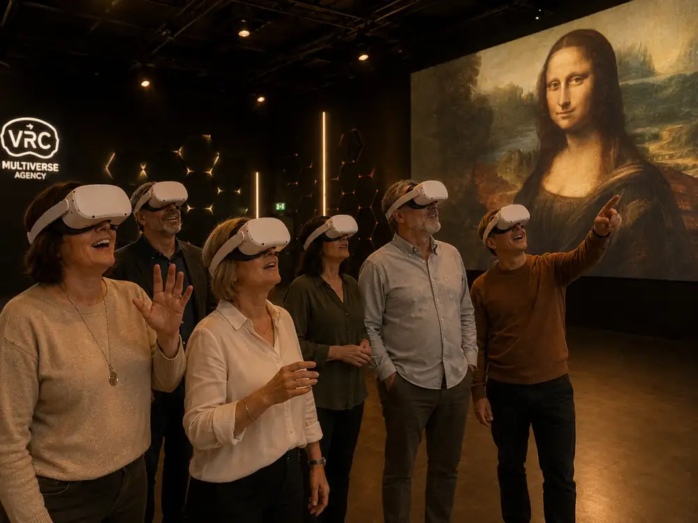 Gruppo con visori VR davanti alla Gioconda